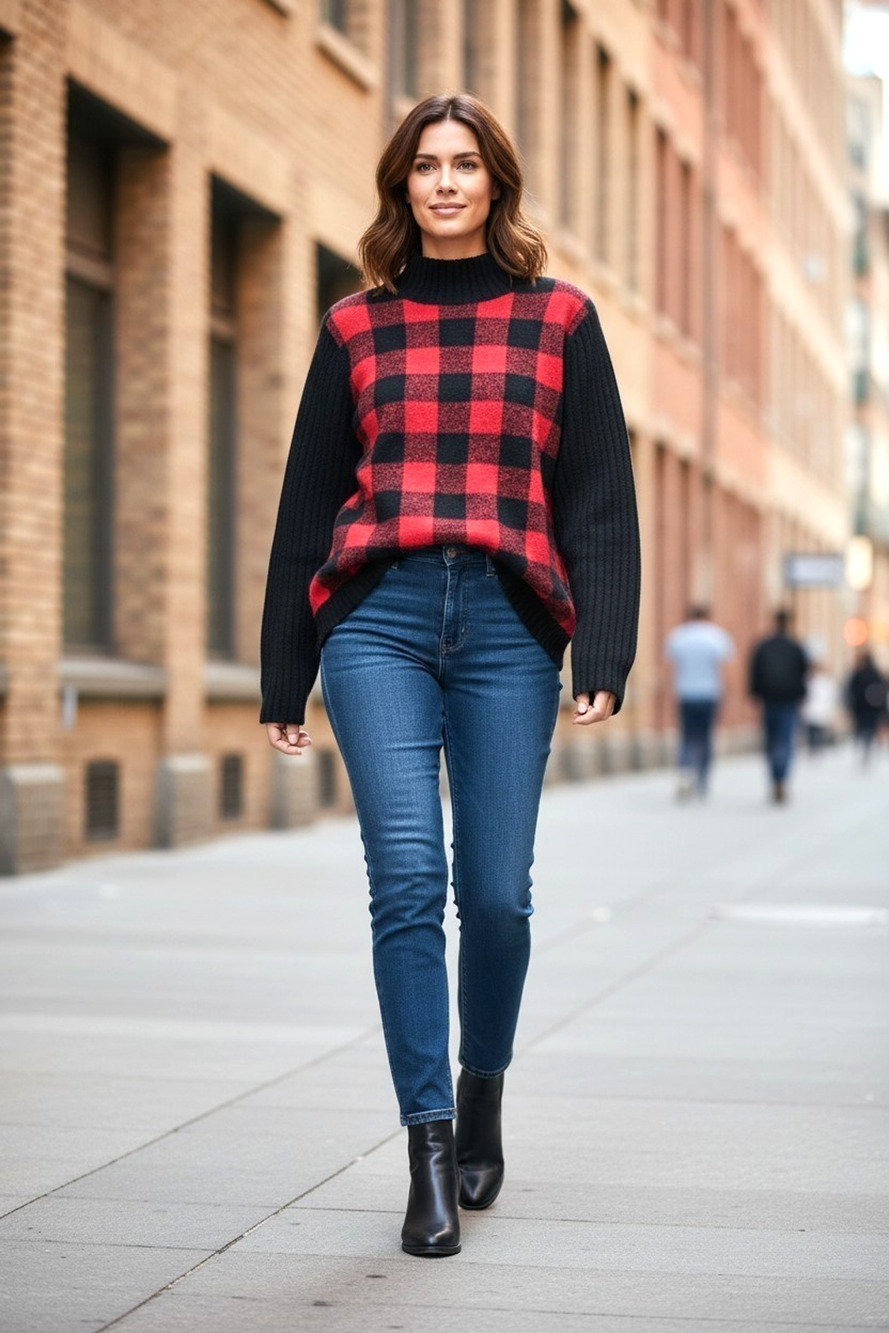 Ralph Lauren Classic Buffalo Plaid 100% Lambswool Mock Turtleneck Sweater Sz M